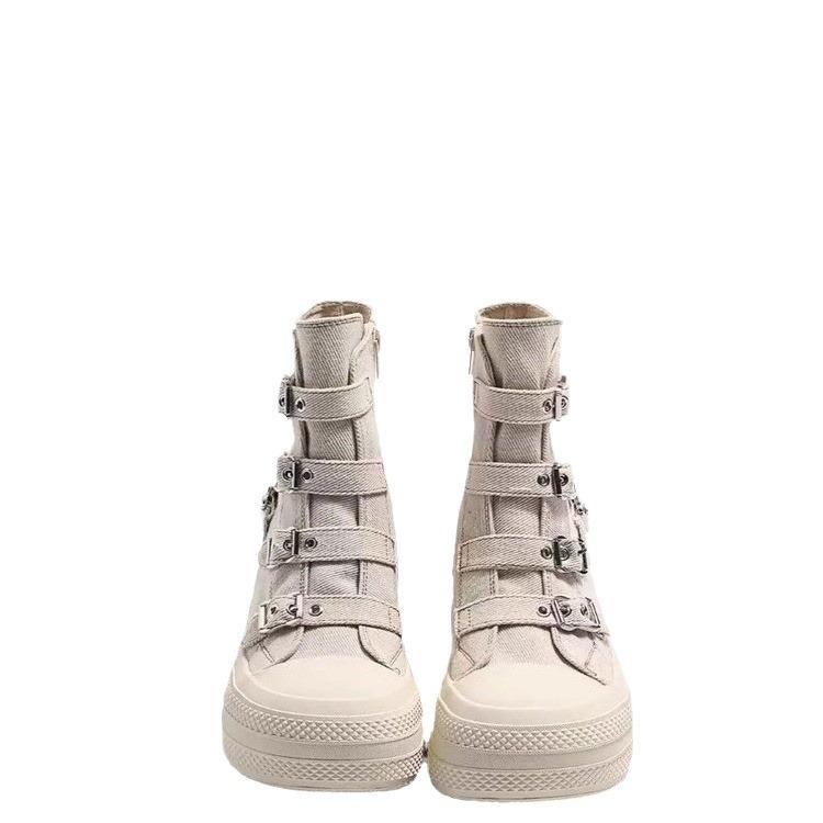 Fashion Thick-soled, high-heeled canvas boots, French-style casual, breathable, buckled, fashionable women's shoes