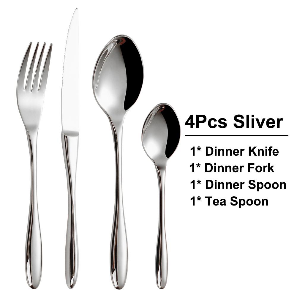 4/8/12/16Pcs Gold Cutlery Set Stainless Steel Tableware Mirror Dinner Set Sliver Knife Fork Spoon Black Kitchen Utensils