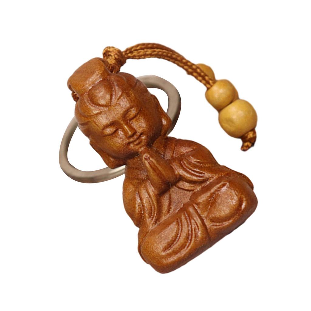 Porte-clés pendentif Bouddha en bois de pêcher Feng Shui Porte-clés Statue de Bouddha Durable Symbolise le bon augure