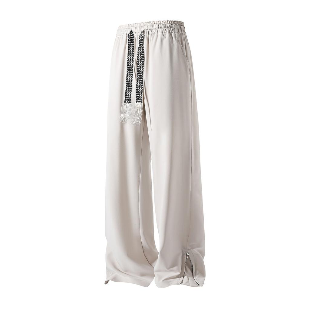 Fashion Zipper Design Trouser Legs Casual Pants Men's Solid Straight Elastic Waist Trousers Simple Boot Cut Daily Pants