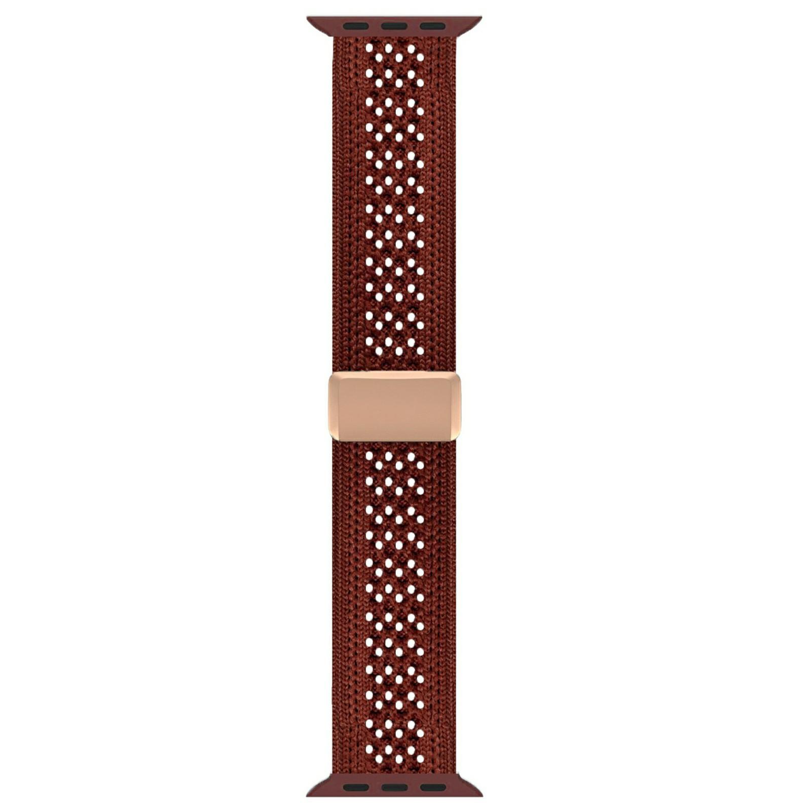 

Magnetic Strap for Apple Watch Series 10 9 8 7 SE 6 5 4 3 2 1 42mm 41mm 40mm 38mm Nylon Watch Band Wine Red/Rose Gold