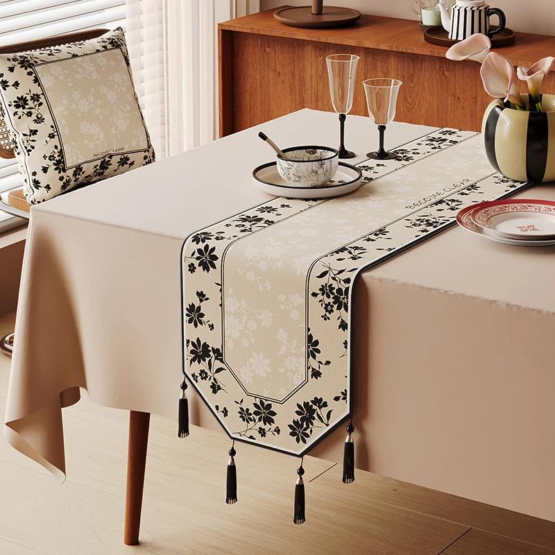 Cotton And Linen Tea Table Mat Tassel Lace Cover Chinese Traditional Table Runner Home Decor TV Cabinet Table Runners