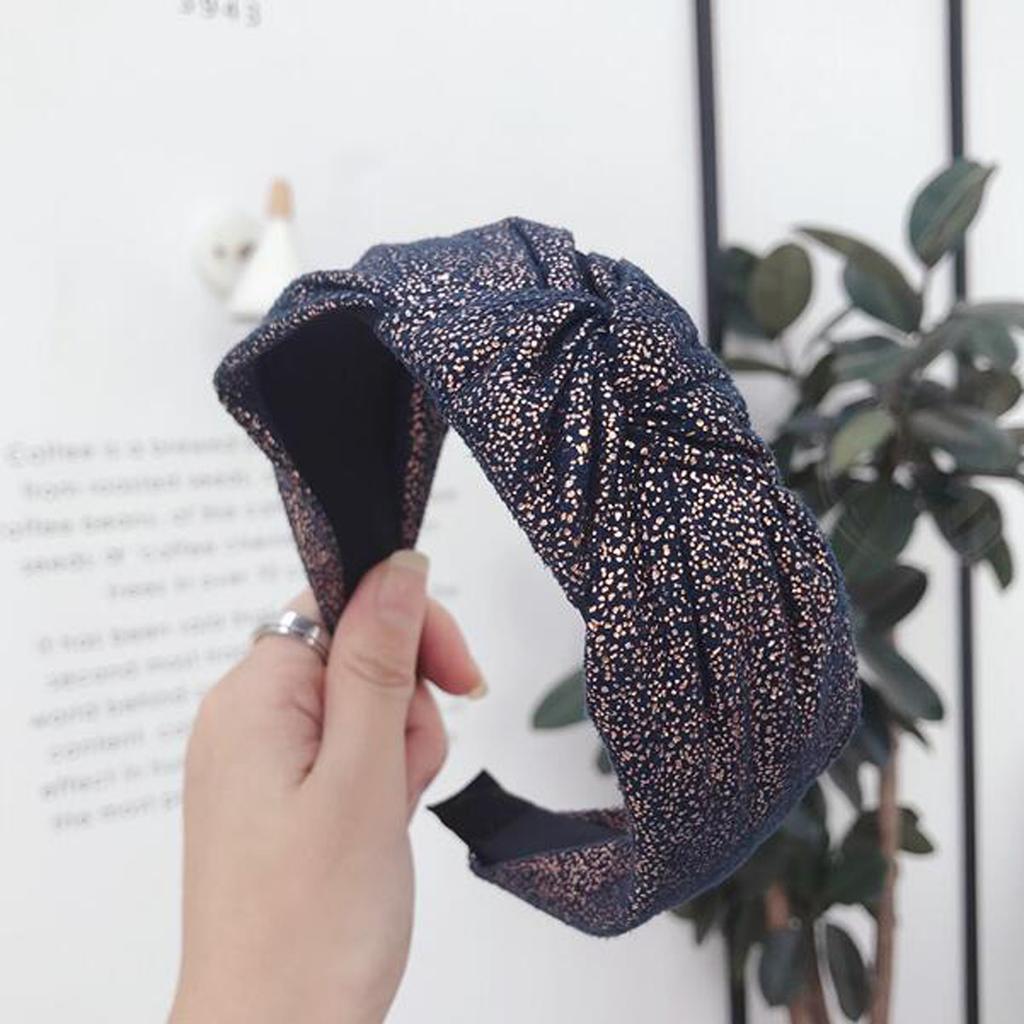 New Vintage Hairband Women Shining Stamping Cloth Wide Side Center Knot Headband Adult Classic Hair Accessories