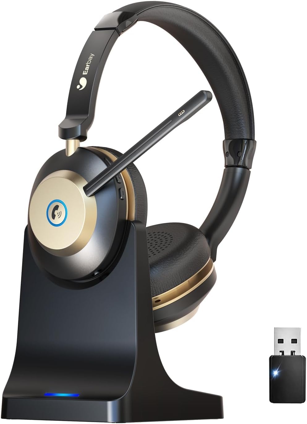 

Wireless Bluetooth Headset with Noise Charging Dock USB Dongle Up to 50 Hours of Battery Compatible with and Office Use 5.3 Mic, Cancellation,