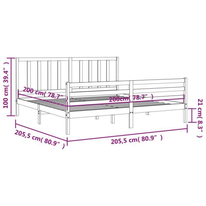 VidaXL Bed Frame with Headboard 200x200 Cm Solid Wood 3193876