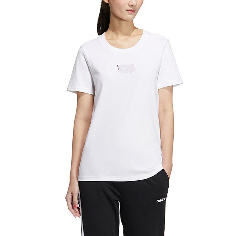 Adidas Neo Letter Print Casual Sport Breathable Short-Sleeve T-Shirt Women Tops White HS6836