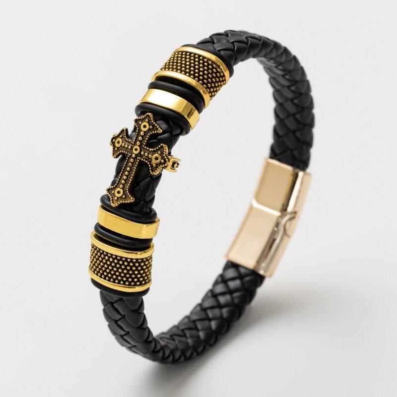 Double Layer Punk Brown Braided Leather Bracelet for Men with Metal Magnetic Clasp Stylish Business Bracelet Jewelry Gift