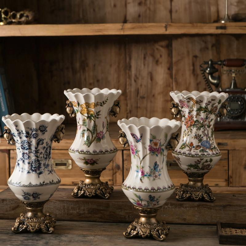 Vaso in Ceramica Ghiacciata Stile Retro Americano Decorazione Tavolo Soggiorno Regalo Inaugurazione Allestimento Floreale Vaso per Fiori Secchi Base Metallica