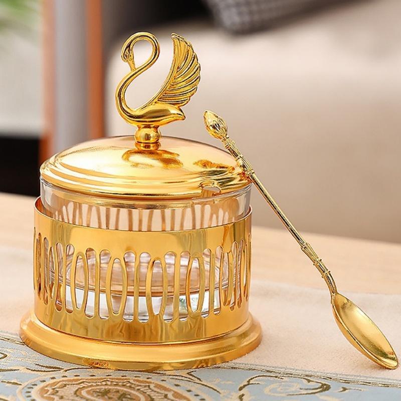 European Style Sugar Bowl Seasoning Jar,Swan Shape Alloy With lid,Coffee Beans Container,Sugar Dairy Storage Pots,Kitchen Tools