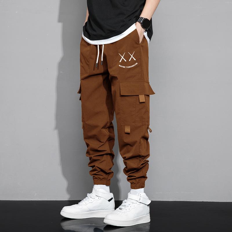 Mode Druck Buchstaben Große Tasche Herren Cargohose Klassisch Locker Kordelzug Taille Street Casual Männlich Hübsche Hose