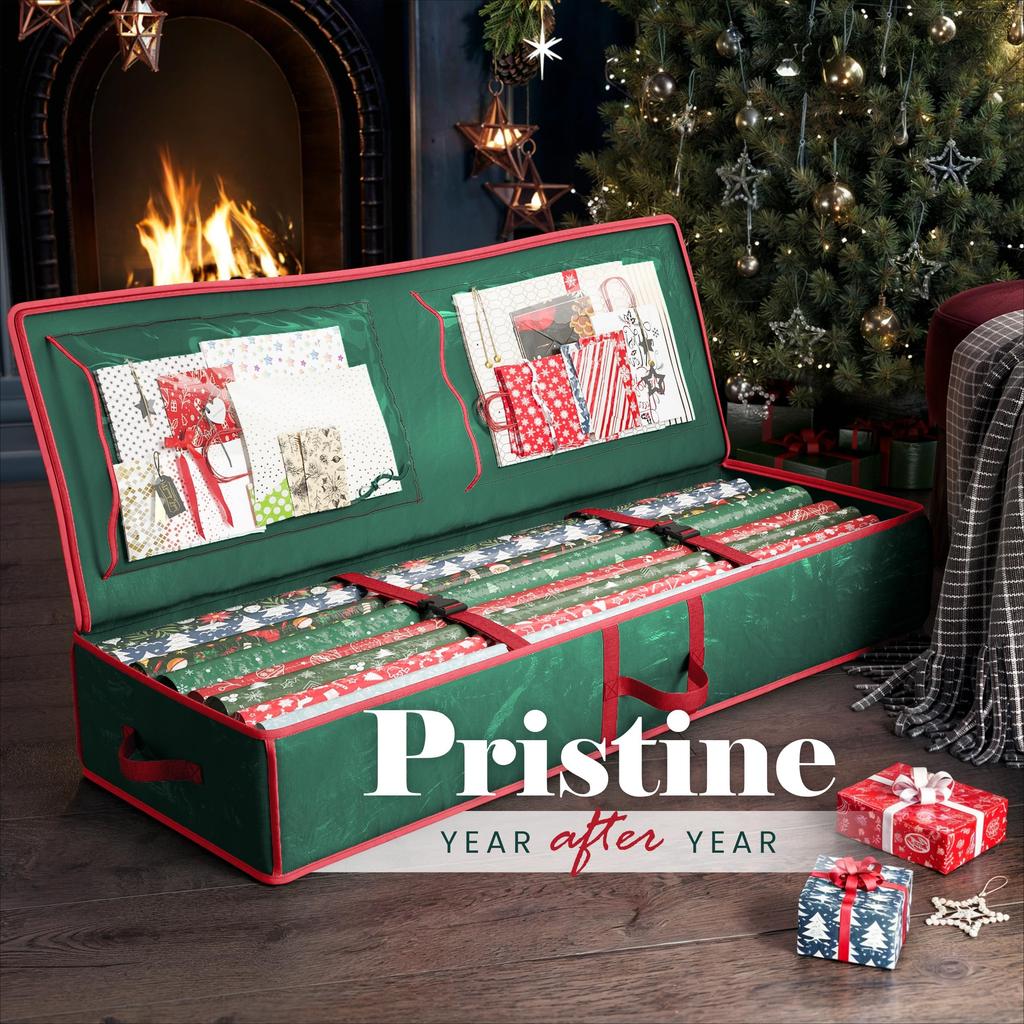 Wrapping Paper Organizer Storage Bag, Christmas Storage Organizer for Wrapping Paper and Gift Bag Storage, Holiday Xmas Decor