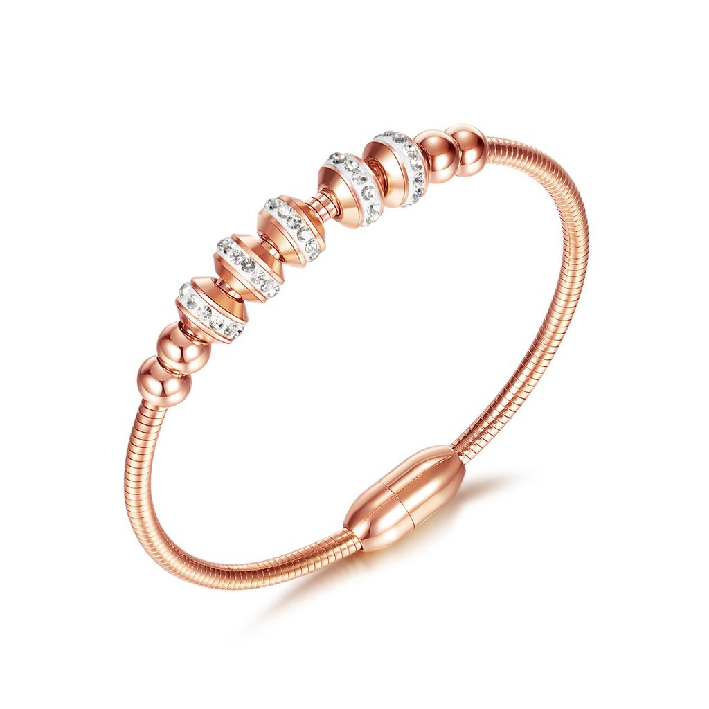 Pulseira de Contas Redondas de Aço Titânio Vento Moda Trendy Zircônia Fivela Magnética Pulseira de Aço Inoxidável