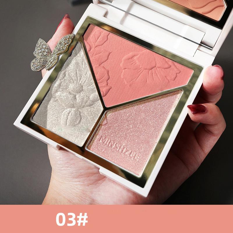3 In 1 Highlighter Poederpalet Gezicht Hoogglans Shimmer Poeder Highlighting Repair Disk Flash Poeder Matte Neus Schaduw Blush