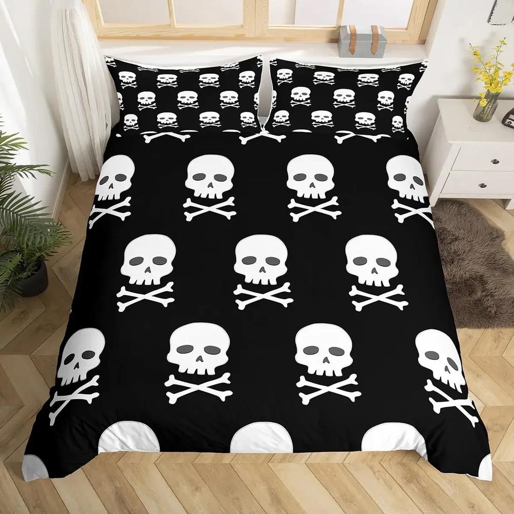 Floral Comforter Cover No Filling Black Skeleton Bedding Set Antique Victorian Baroque Skull Duvet Cover Gothic Vintage