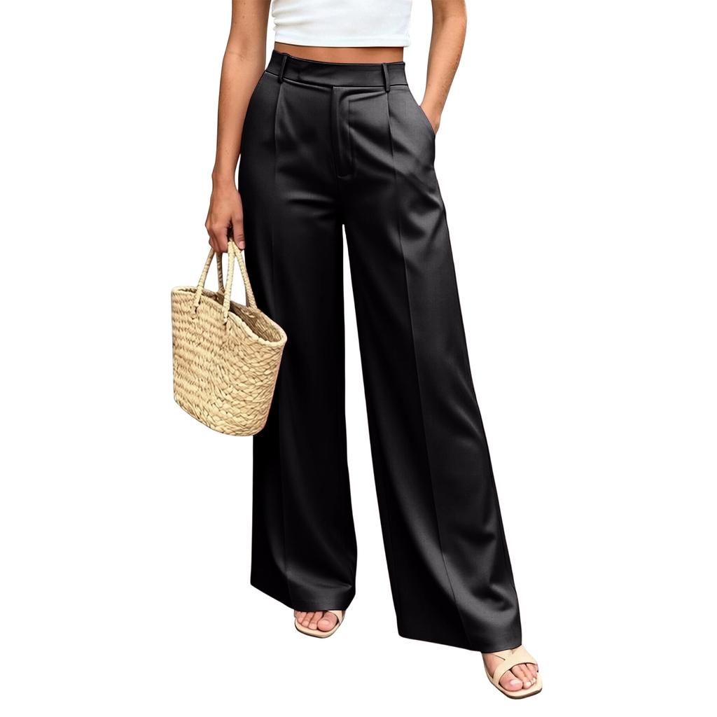 Damen High Waist Weite Hosen mit Taschen Entspannte Passform Gerades Bein Lässige Hosen Geeignet für den täglichen Gebrauch und die Arbeit