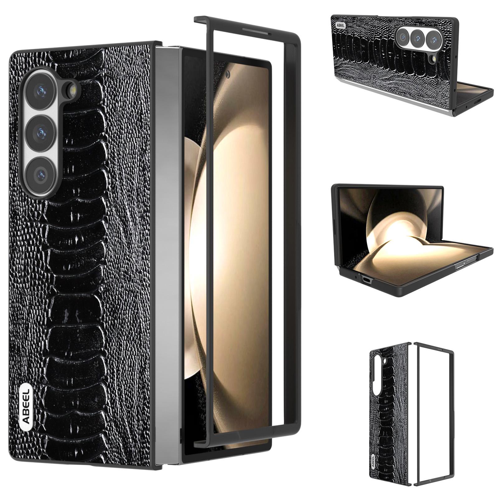 

Чехол для Samsung Galaxy Z Fold6 5G с текстурой крокодила, задняя крышка из натуральной коровьей кожи Black