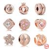 Nové Pave Daisy Růžové srdce Crown Kulatý klip Bezpečnostní Diy Jemné korálky Fit Original Charms Stříbrný 925 náramek Šperky Dámské
