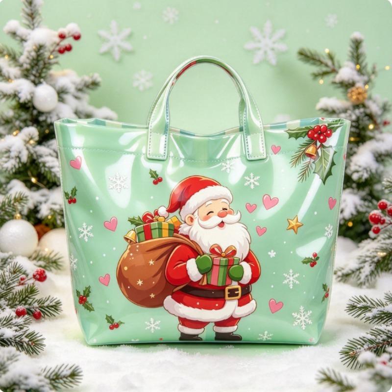 Christmas Printed PVC Waterproof Tote Bag Amazon European and American Women Commuter Shopping Handbag