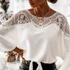 Top da Donna all'Uncinetto Ricamo Pizzo Camicetta Manica a Tre Quarti Girocollo Punto Pizzo Tinta Unita Allacciatura Stile OL Ampio T-shirt