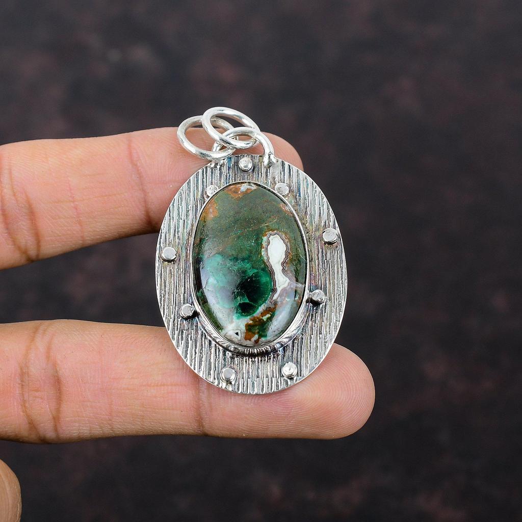 Cuprit-Chrysokoll-Anhänger, Original-Edelstein-Anhänger, 925er-Sterlingsilber-Anhänger, handgefertigt, anständiger Schmuck, Geschenk für Freund, Geburtsstein-Schmuck