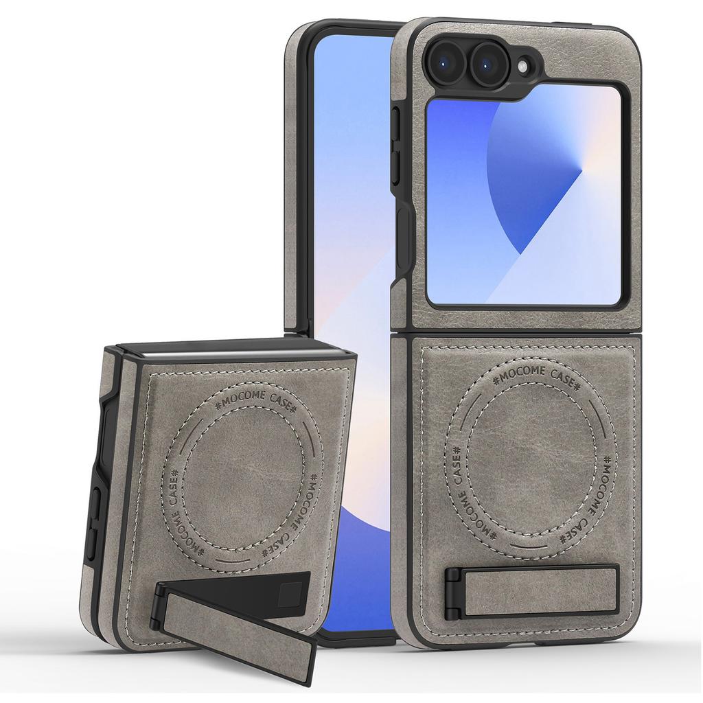 For Samsung Galaxy Z Flip7 FE 5G/Z Flip6 5G Magnetic Case Kickstand Leather Phone Back Cover