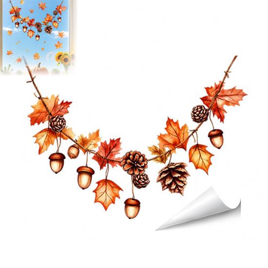 Creative Soft Decoration Gifts Autumn Maple Leaf Pinecone Scarecrow Pumpkin Static Window Clings, Waterproof PVC Indoor Outdoor Glass Decor