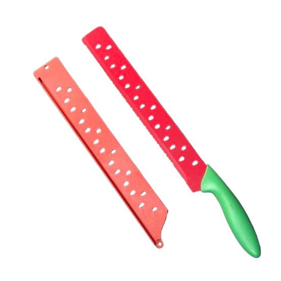 Watermelon Knife with Sleeve  Stainless Steel Serrated Cutter for Cutting Watermelon Bread Cake Cheese