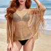 Copricostume da Donna a tinta unita con frange, Estate, Protezione Solare da Spiaggia, Pullover