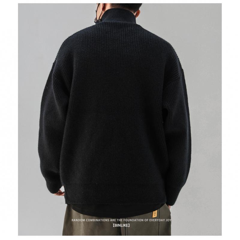 Men's Japanese Retro High-Collar Sweater - Thick & Warm Autumn/Winter Knit Pullover