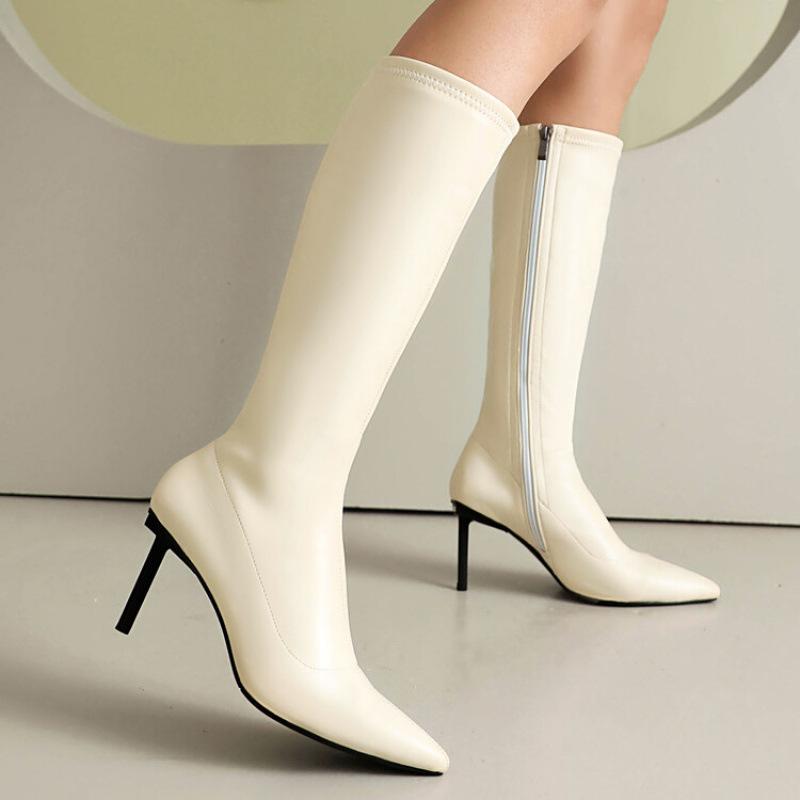 New Women's Martin Boots Super High Heel Side Zipper Slim Heel Autumn and Winter Pointed Women's Leather Boots Casual High Boots Women's