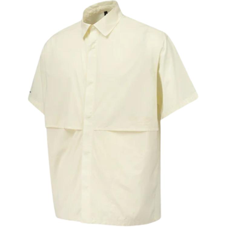 SALOMON Solid Color Polo Button Short Sleeve Shirt Men Shirts Beige C28139