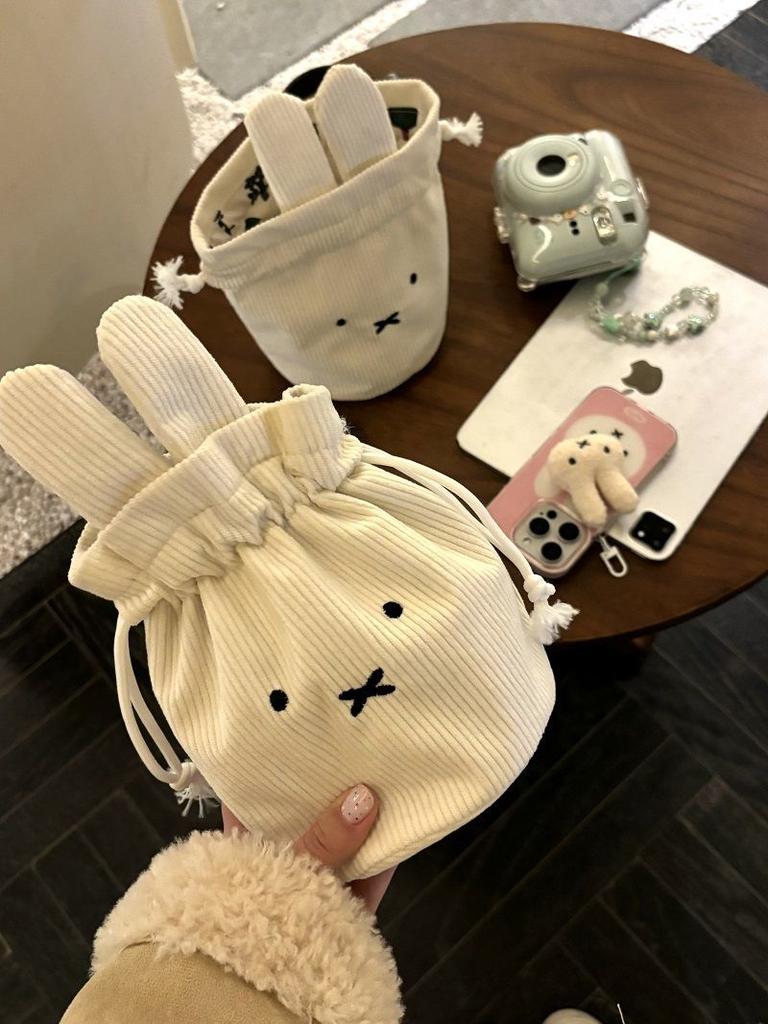 @ Miffy Kawaii Corduroy Bundle Pocket Cute Portable Large Capacity Storage Bag Makeup Bag Drawstring Handbag Cute Gift Toy