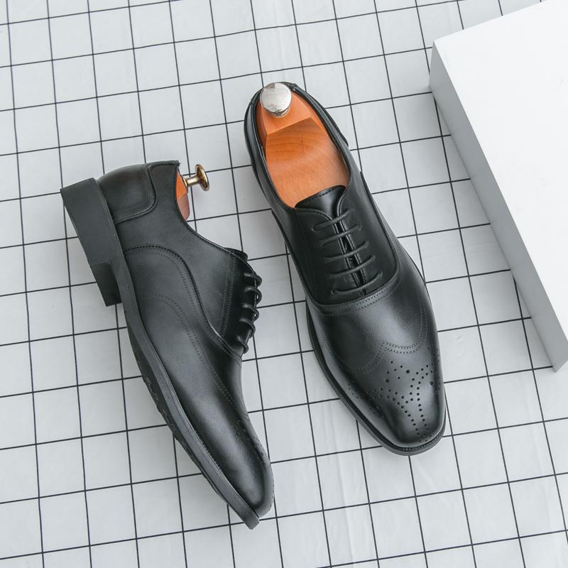 

Мужские броги с перфорацией, резные свадебные туфли, дышащие кожаные повседневные туфли, удобная резиновая подошва, обувь для жениха, коричневые 38