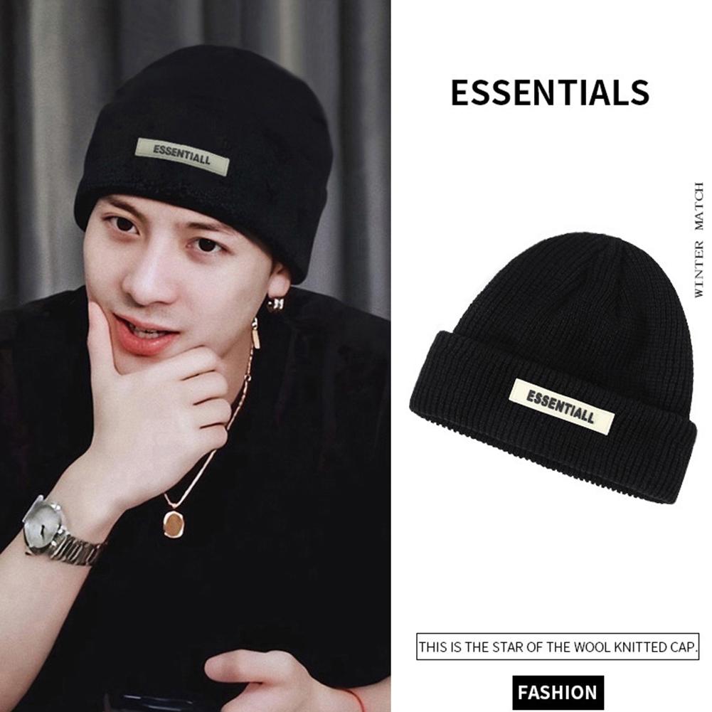 Men Fashion Knitted Hat Winter Warm Embroidery Large Head Circumference Beanie Cap