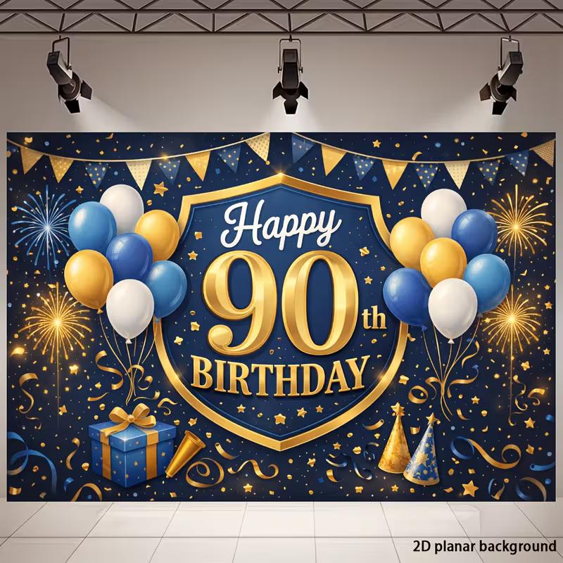2D Happy 90th Birthday Hintergrund Banner Ballon Feuerwerk Party Deko