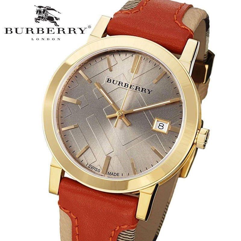 Burberry Het City Gold Wijzerplaat Oranje Leren Band Horloge voor Dames BU9016