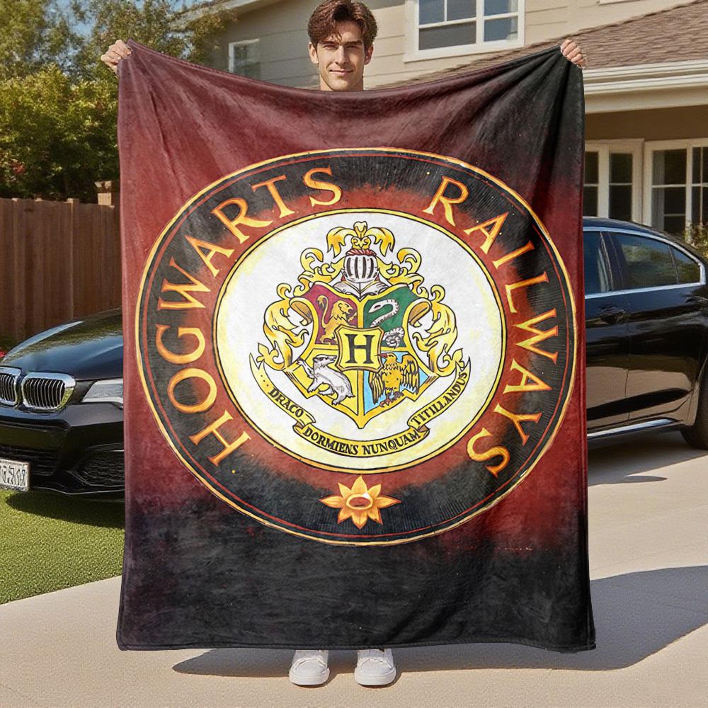 1pc Hogwarts Railways Coat of Arms Crest Outdoor Flannel Throw Blanket All Season Soft Warmth,Home Decor 1031253