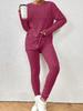2025 Autumn Women's Fashion: European & American Casual Round Neck Ribbed Knit Suit - New Style, Loose Fit