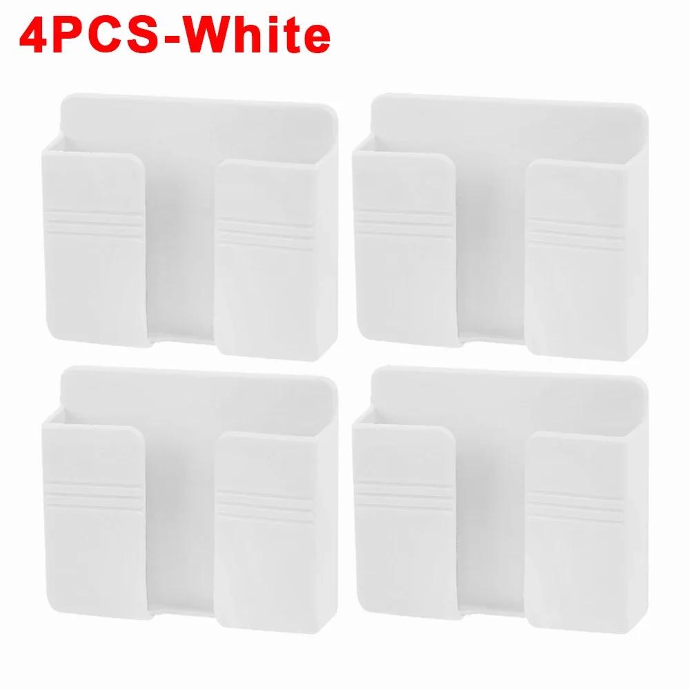 4Pcs Wall Mounted Storage Box Multifunction Punch Free Organizer TV Remote Control Mounted Mobile Phone Plug Charging Holder