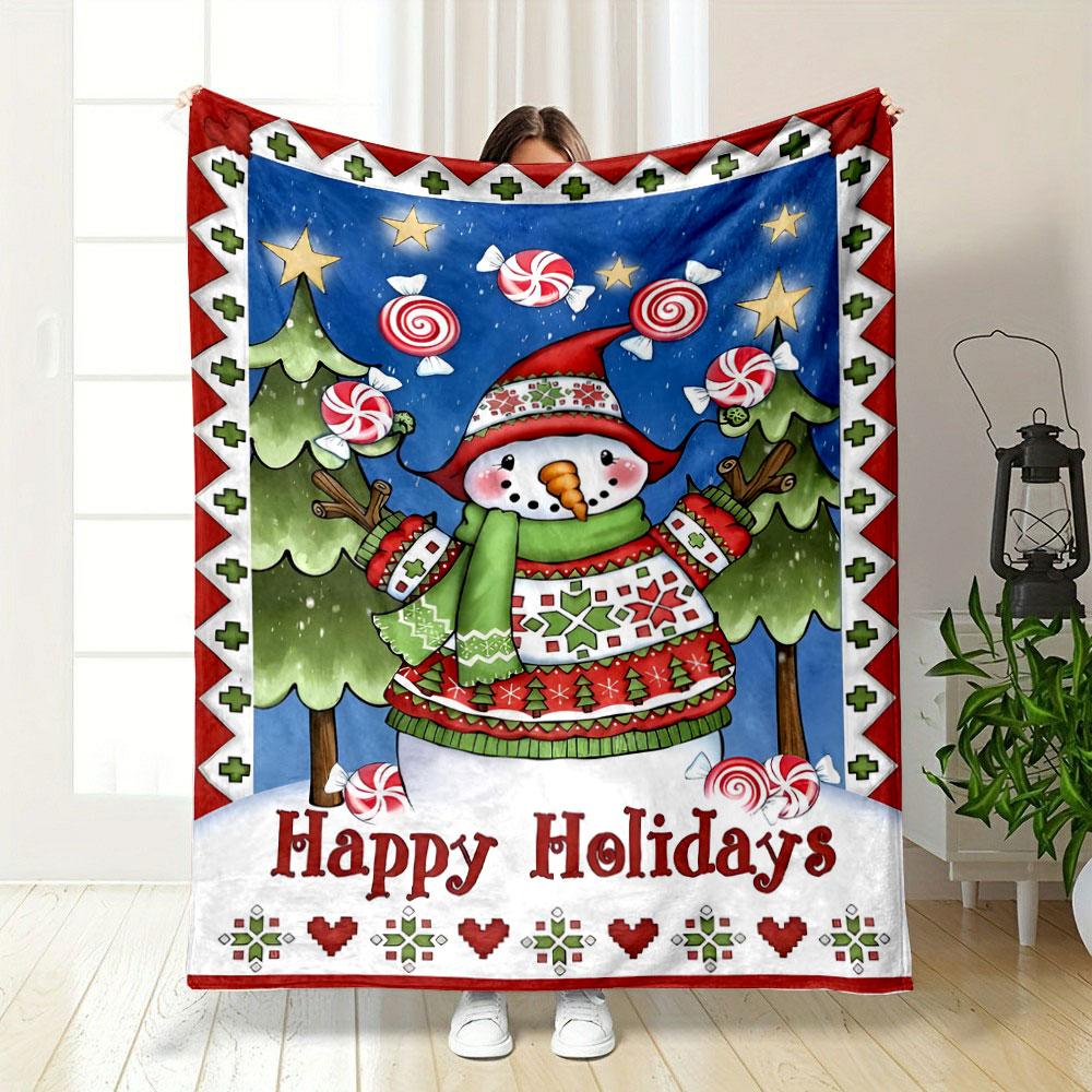 Happy Holiday Snowman Print Blanket bedroom Blanket for Livingroom Couch lunch break Soft throw for Friend's festival Gift