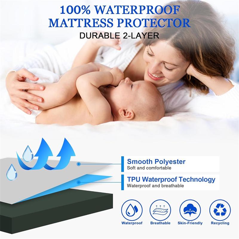 Waterproof Mattress Protector Soft Breathable Fitted Bed Cover, 18" Deep Pocket Noiseless Mattress Pad - Machine Washable, for Kids & Elderly