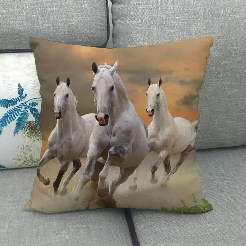 Horse Print Cushion Covers Home Decoration Animal Pillow Cases  Sofa Seat Chair Throw Pillows Linen Pillowslip Car Accessories