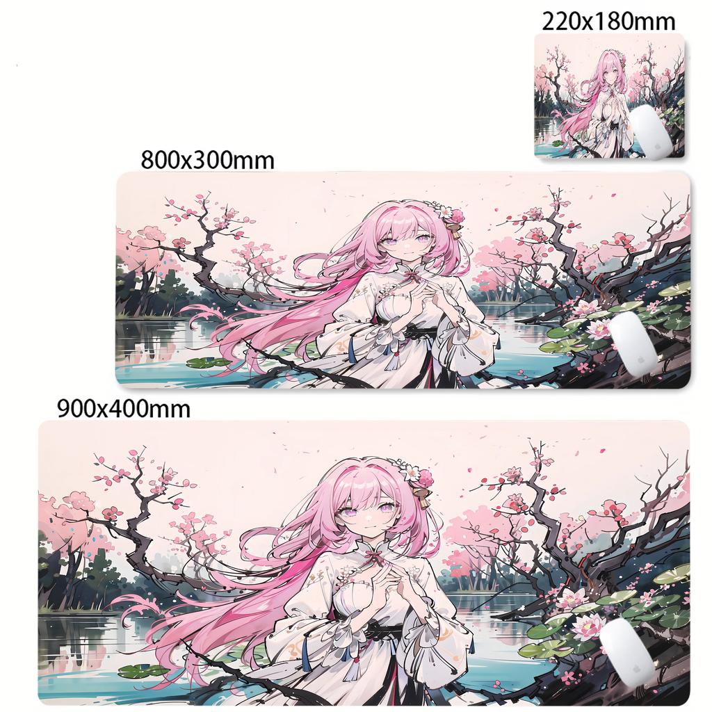 XXL Pastel Pink Anime Girl Mouse Pad Aesthetic Kawaii Mousepad Desk Mat Breathable Fabric Non Slip Rubber Base Desktop Mausepad