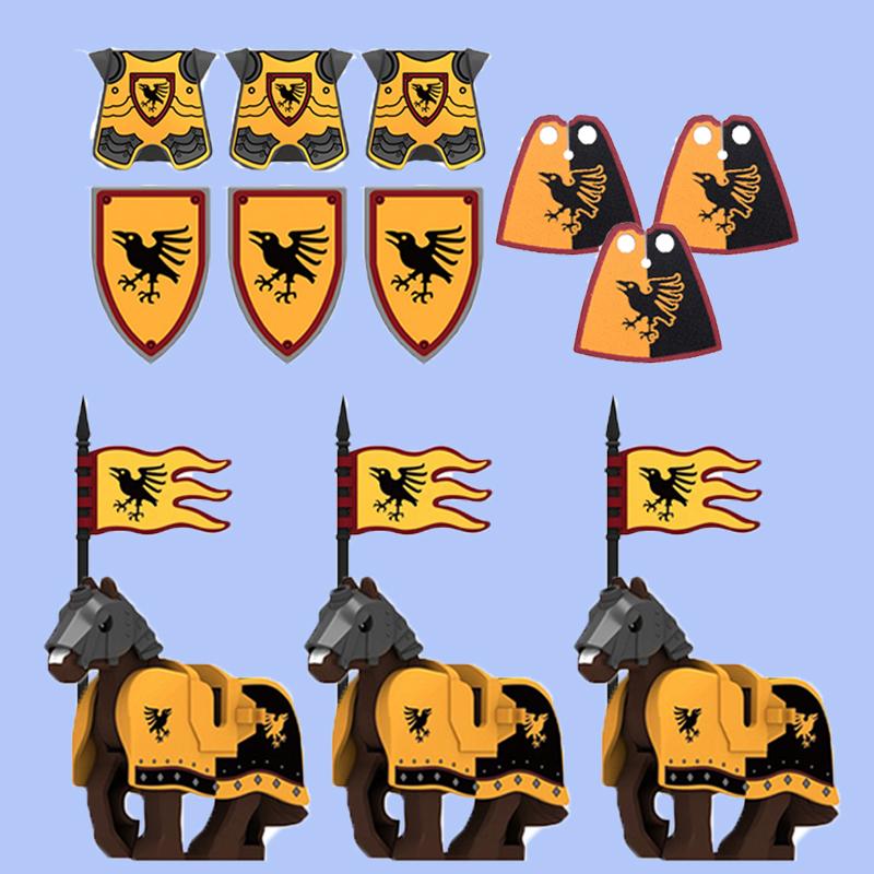 MOC Medieval Building Blocks Character Accessories Shields Armor Vests Warhorses Flags Set Mounts Toy Gifts Compatible Bricks