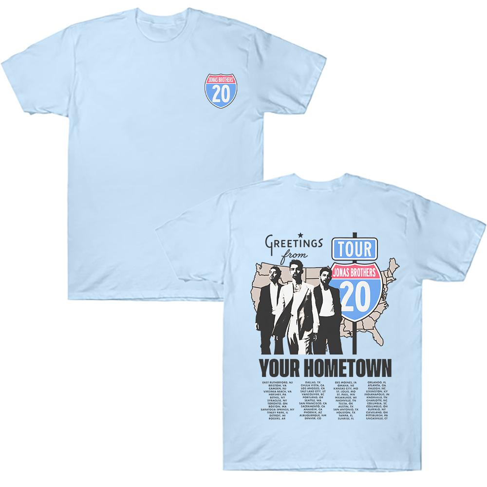 Jonas Brothers Greeting's From Your Hometown Route 20 Tour Tee Vintage Band T-Shirt Harajuku Streetwear Unisex Summer Cotton Top