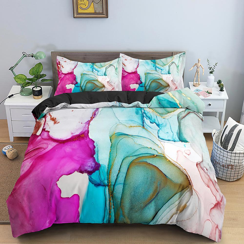 Marble Bedding Set Colorful Marbled Printed Duvet Cover Set Polyester Quilt Cover Bedclothes With Zipper Closure Home Textile