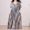Übergröße, langes Sommerkleid mit Vintage-Druck für Damen, elegantes, kurzärmeliges, lockeres Sommerkleid in Übergröße