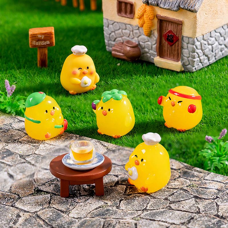 Cartoon Cute Noctilucent Yellow Chicken Ornaments Creative Resin Crafts Creative Cartoon Animal Model Decoration Accessories