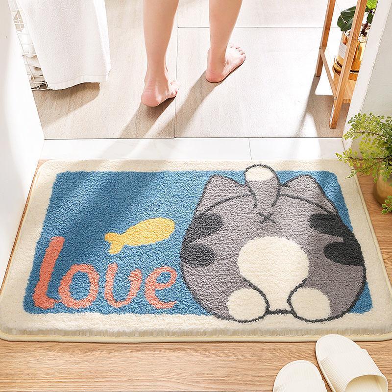 Cartoon Imitation Cashmere Floor Mat Bathroom Absorbent Toilet Door Entry Non-slip Mat Bedroom Carpet Door Mat Floor Mat Household