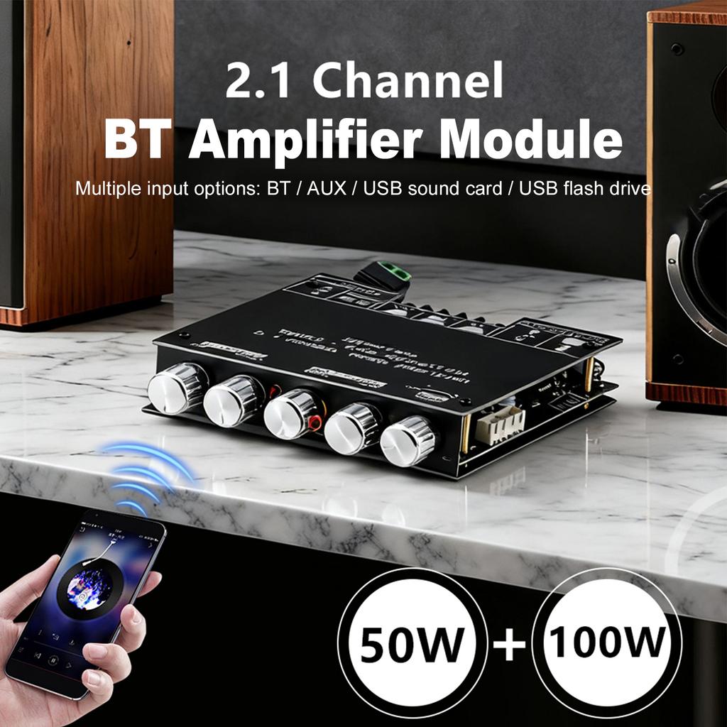 2.1 Channel BT Amplifier Module, APP Control Audio Amplifier Board with Subwoofer, Compatible with Phone PC CD Player